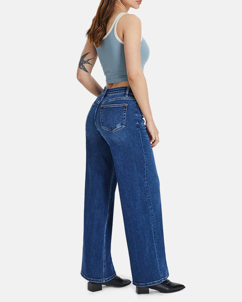 Women's Mid-Low Rise Baggy Jeans – Stretchy Wide Leg