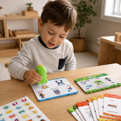 🦖 Dinosaur Talking Flash Cards – Montessori Phonics & Sight Words Educational Learning Set (148 Cards, 5 Categories)