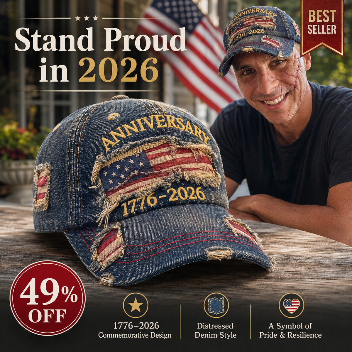 🏆Flash Sale⚡50K+ SOLD! 🇺🇸 250th Anniversary Patriotic Denim Hat