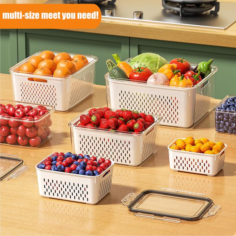 2-in-1 Drain & Keep Fresh Fridge Organizer Bins | 5 Sizes Complete Kitchen Prep 🥦