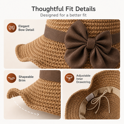 🌞Elegant Woven Straw Sun Hat with Bow