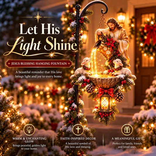 🔥Last Day 50% OFF-✝️✨ Jesus Blessing Hanging Fountain – Lighted Christian Christmas Garden Decor