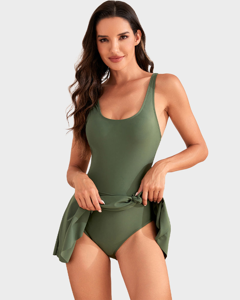 Women's Tummy Control One-Piece Swimsuit (with Skirt)