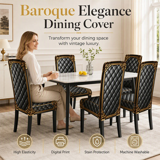 Baroque-style gold-stamped, washable, elastic, elegant chair cover