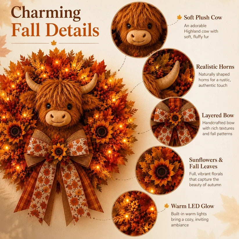 🍂🎃Autumn Retro Patchwork Pumpkin Door Hanging with Lights