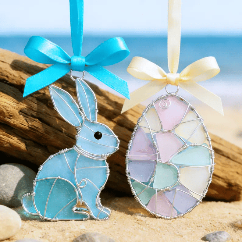 🐣🌊Easter Wire Wrapped Sea Glass Ornaments ✨Shaped by Nature & Crafted by Hand💝