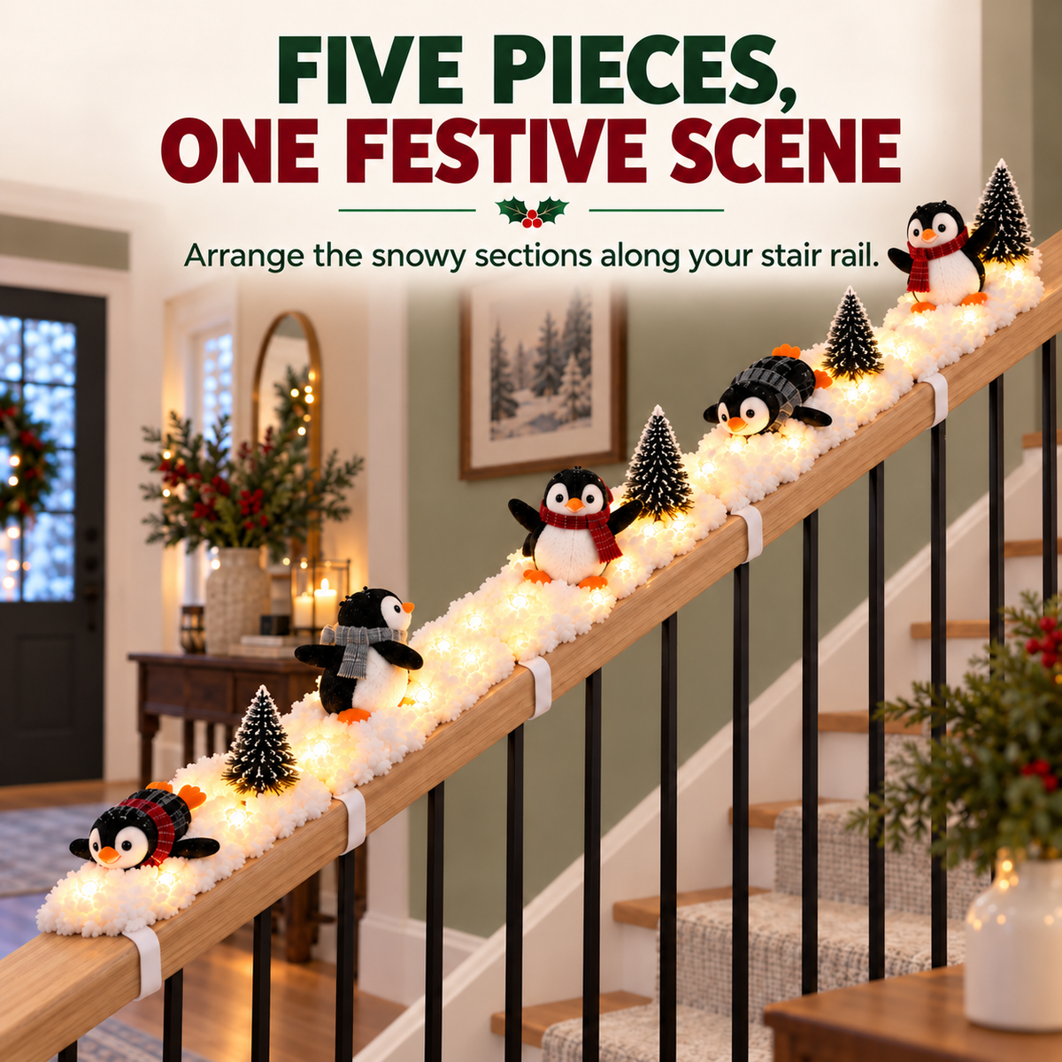 🔥Hot Sale 40% OFF🔥Playful Penguin Snowy Stair Railing Decor