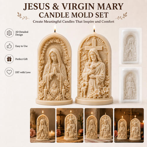 ✝️Good Shepherd Jesus 3D Candle Mold Set | Sculpted Cross, Lamb & Floral Relief for Faith-Inspired Handmade Candles 🕯️✨