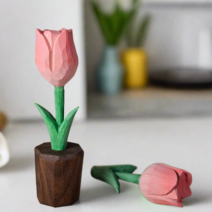 Tulip Hand-Carved Wooden Flower With Gift Box Packing