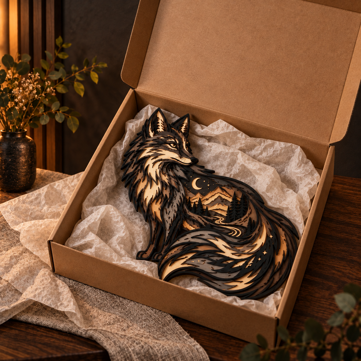 Fox Totem Layered Ambient Wall Light | Handcrafted-Style Wall Decor