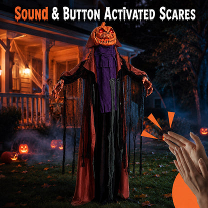 6.6FT Halloween Pumpkin Ghost with Red Glowing Eyes, Plays Sounds & Swings