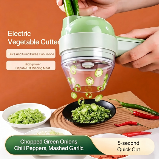 Rechargeable 4‑in‑1 Electric Vegetable Cutter Handheld Multifunctional Food Chopper Slicer Mincer Garlic Onion Chili Cutter for Kitchen
