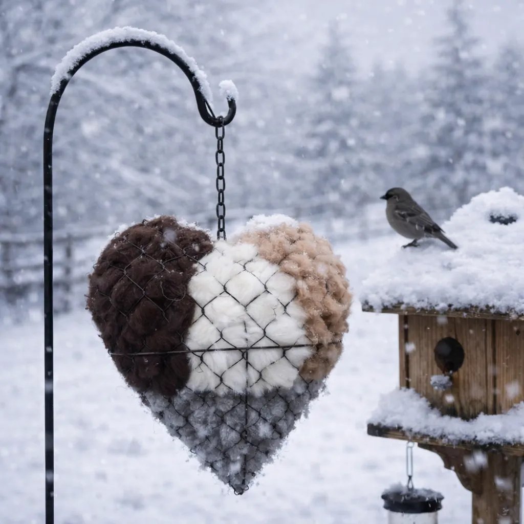 ☁ Handmade Alpaca Fiber Bird Nesting Heart 🏡