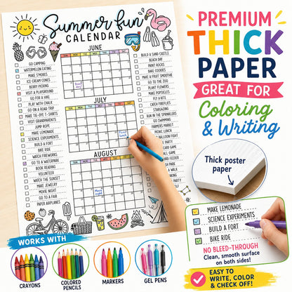 🌞 Summer Fun Bucket List Calendar Poster | Kids Summer Activity Tracker