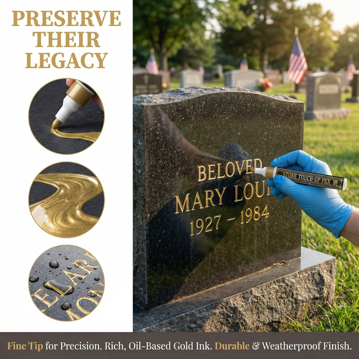 💐Golden Grave Marker Pen, Restore Faded Tombstone Inscriptions（！)