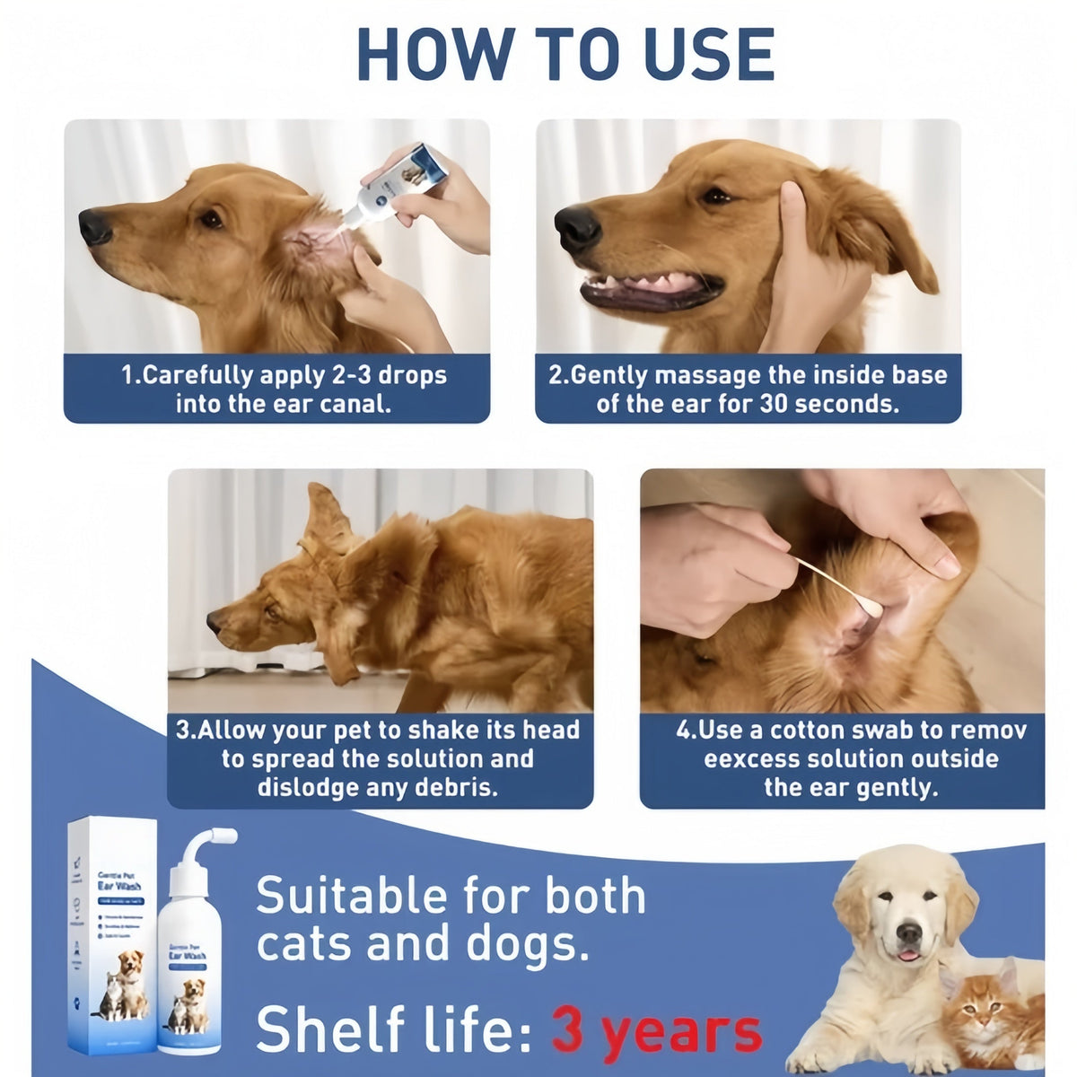 Gentle Pet Ear Wash | Odor-Free Cleaning for Dogs & Cats