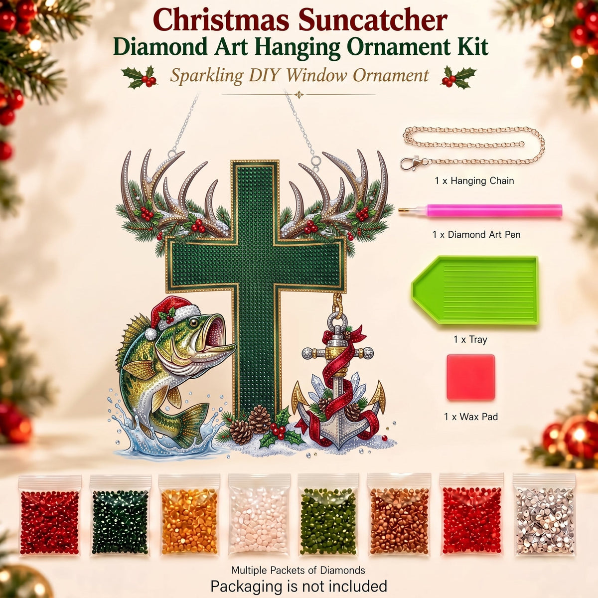 🔥 Limited Time 70% OFF - ✝️🎣 Faith & Fishing Diamond Art Ornament Kit – Sparkling DIY Christmas Hanging Decor