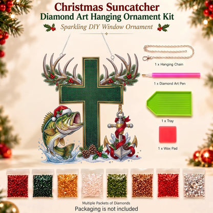 🔥 Limited Time 70% OFF - ✝️🎣 Faith & Fishing Diamond Art Ornament Kit – Sparkling DIY Christmas Hanging Decor