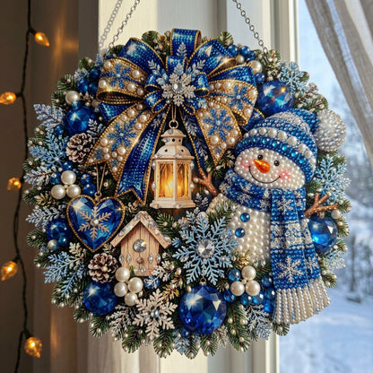 Snowy Blue Christmas Wreath Diamond Art Hanging Ornament Kit
