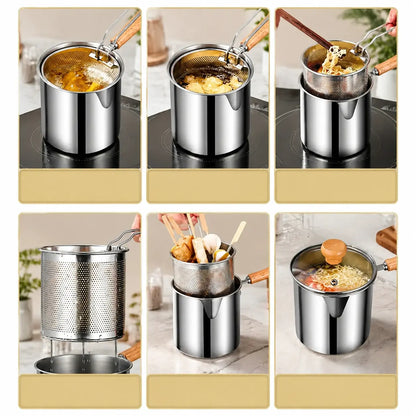🔥Last Day 50% OFF - 🍟🏅🍟Personal Mini Deep Fryer Set – Stainless Steel Pot with Lift-Out Draining Basket & Food Tongs