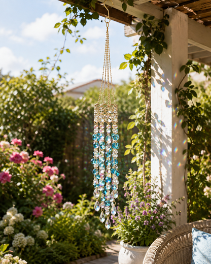 Crystal Flower Suncatcher 🌸✨ – Handmade Window Hanging with Silver Floral Design