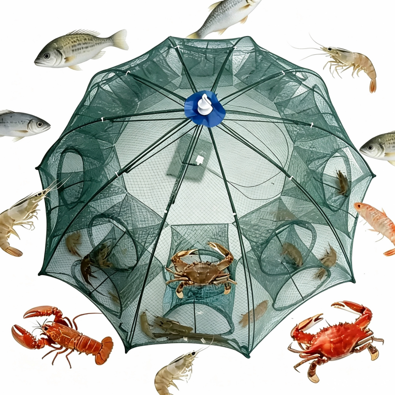 Foldable 6-Hole Entry Fishing Bait Trap Crab Net Cage