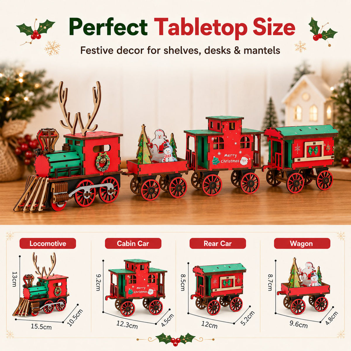 🔥LAST DAY 50% OFF – 🎅🎄DIY Christmas Wooden Train Set 3D Assembly Puzzle Kit