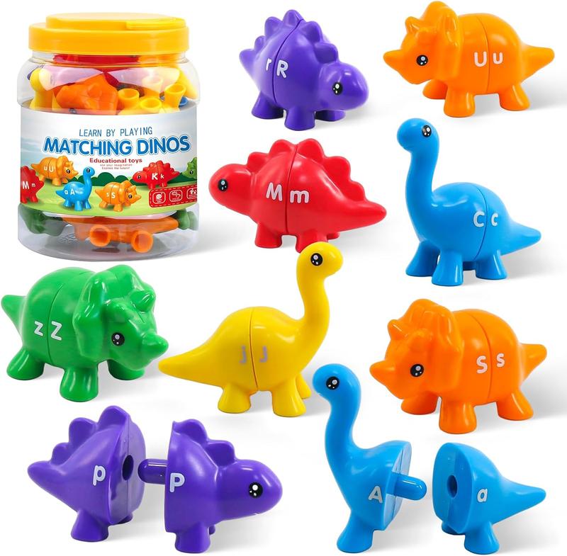 🦕 13 Colorful Dinosaurs · 26 Uppercase & Lowercase Letters Set for Toddlers