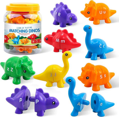 🦕 13 Colorful Dinosaurs · 26 Uppercase & Lowercase Letters Set for Toddlers