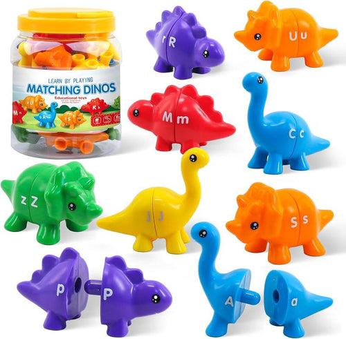 🦕 13 Colorful Dinosaurs · 26 Uppercase & Lowercase Letters Set for Toddlers