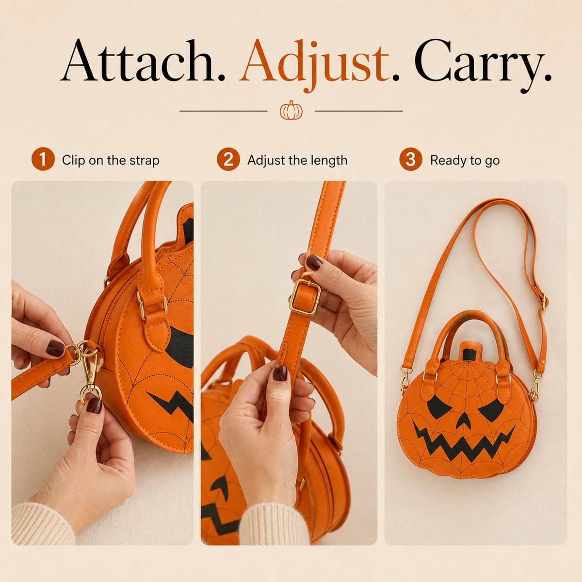 🔥Last Day 49% OFF - 🎃 Halloween Pumpkin Handbag with Adjustable Shoulder Strap(✨Same as in the video)