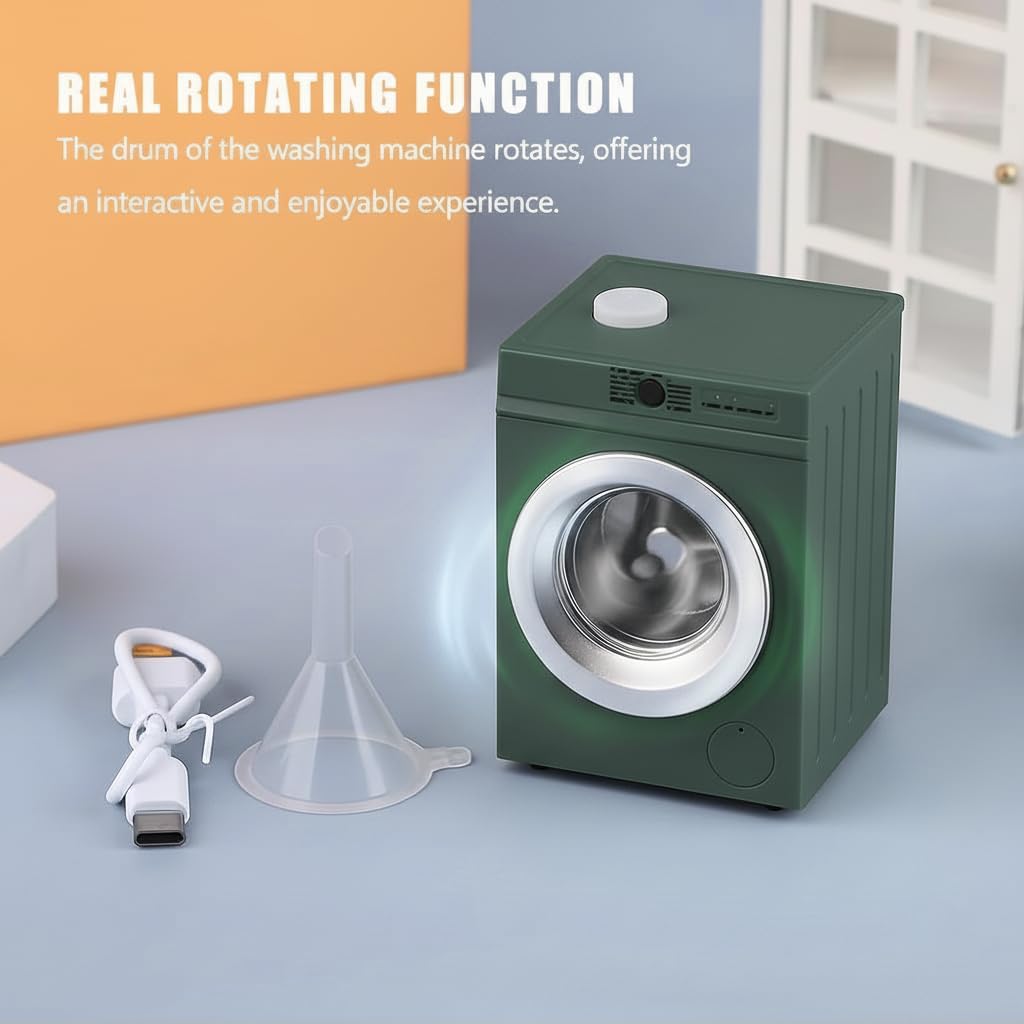 🌀Mini Washing Machine Model - Real Rotating Drum Design, 1:12 Dollhouse Miniature Washing Machine