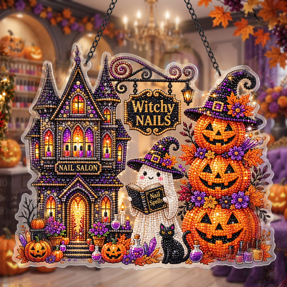 🔥HOT SALE 70% OFF - 🎃✨ Halloween Diamond Art Ornament Kit – Sparkling DIY Window Hanging Decor