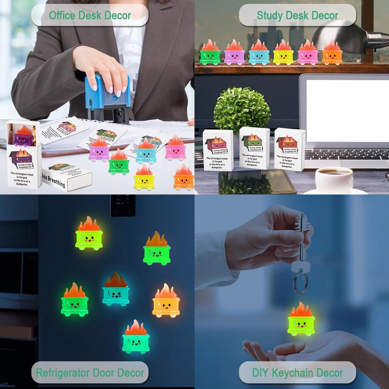 🎁 ✨ Glow-in-the-Dark Mini Dumpster Fire Resin Ornament Set(9 Pcs) – Valentine’s Desk Stress Relief Figurine🔥