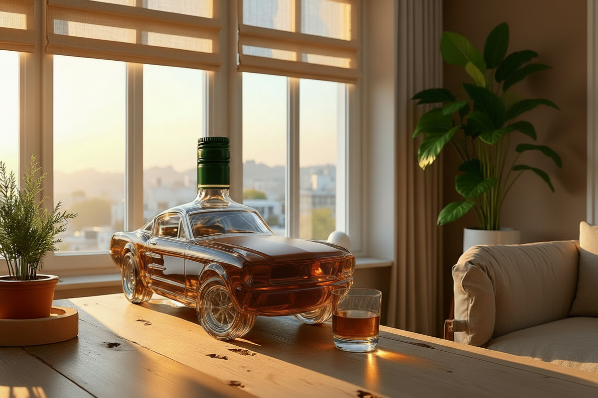 🔥Vintage Racing Car Crystal Glass Whiskey Decanter🥃