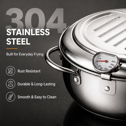 🍗304 Stainless Steel Stovetop Deep Fryer Pot – With Thermometer