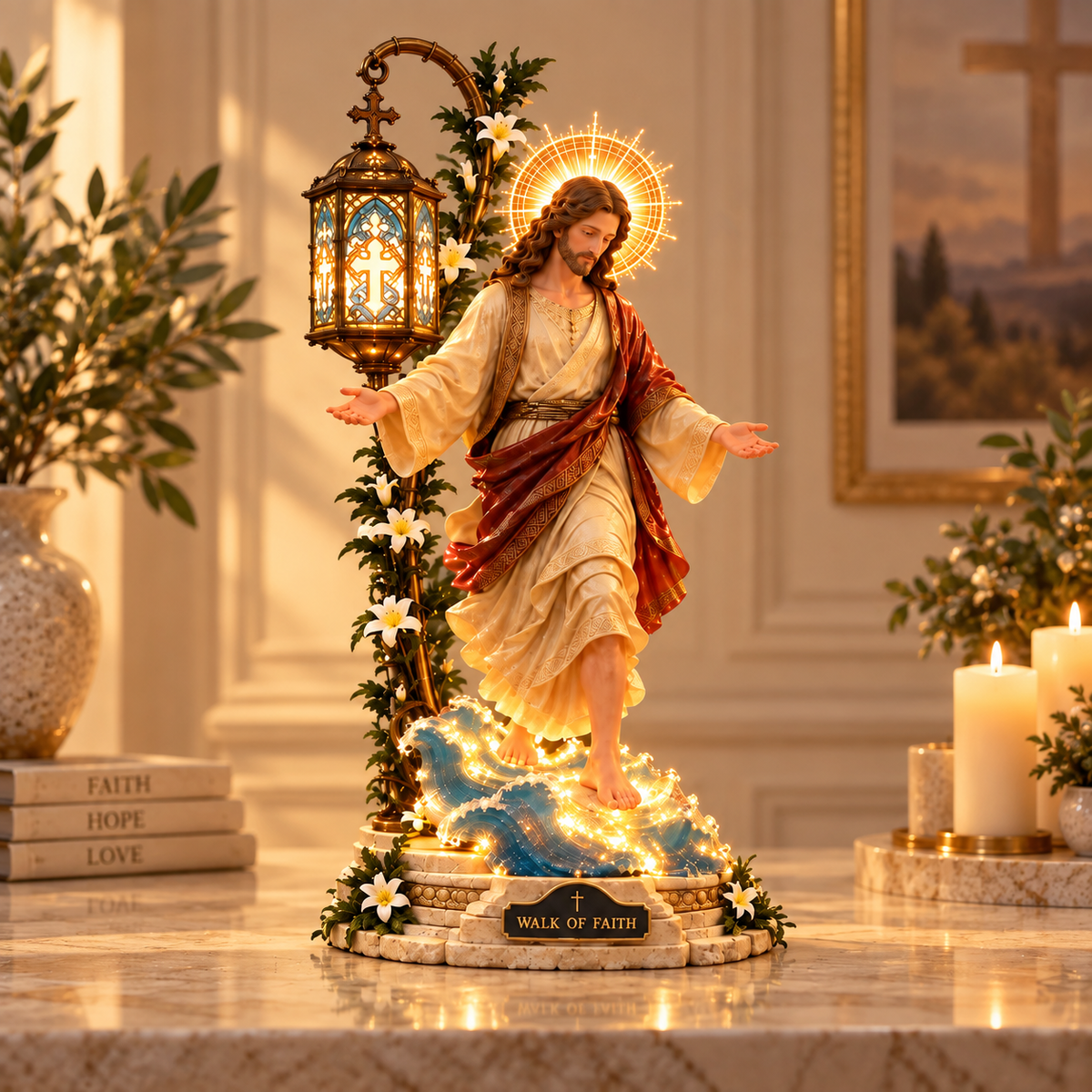 ✨Walk by Faith™ Illuminated Jesus Walking on Water Sculpture