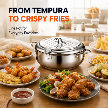 🍗304 Stainless Steel Stovetop Deep Fryer Pot – With Thermometer