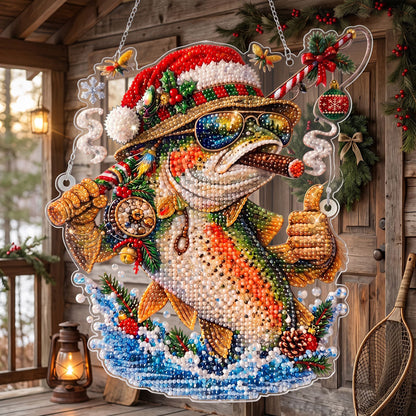 🔥 Limited Time 70% OFF - 🎅🎣 Santa Riding Bass Diamond Art Ornament Kit – Sparkling DIY Holiday Door Decor