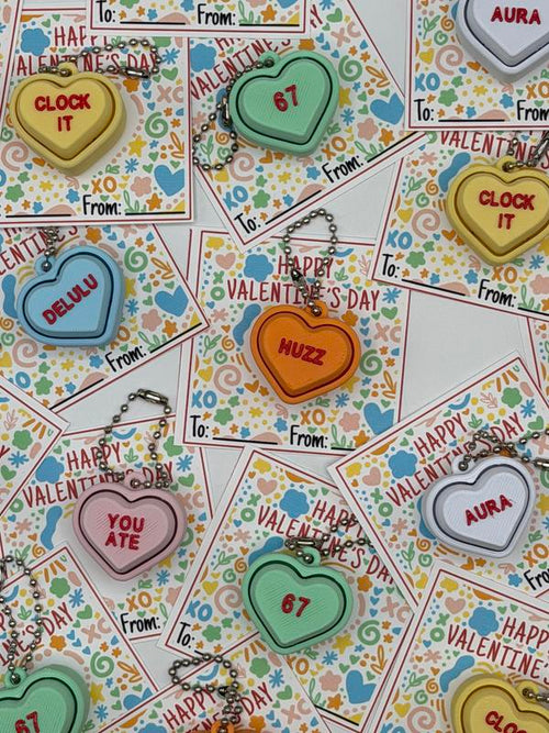 🎨🧠 Brain Rot Sayings Set 2 – ❤️Valentine's Day Fidget Clicker Keychain Classroom Pack (✨Set of 20)