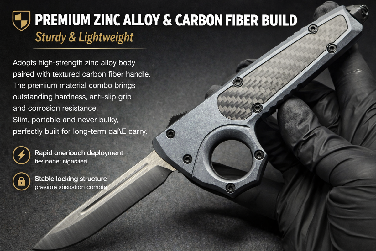 ⚡Microtech OTF Tactical Pocket Knife – Carbon Fiber &amp; Zinc Alloy EDC Outdoor Tool