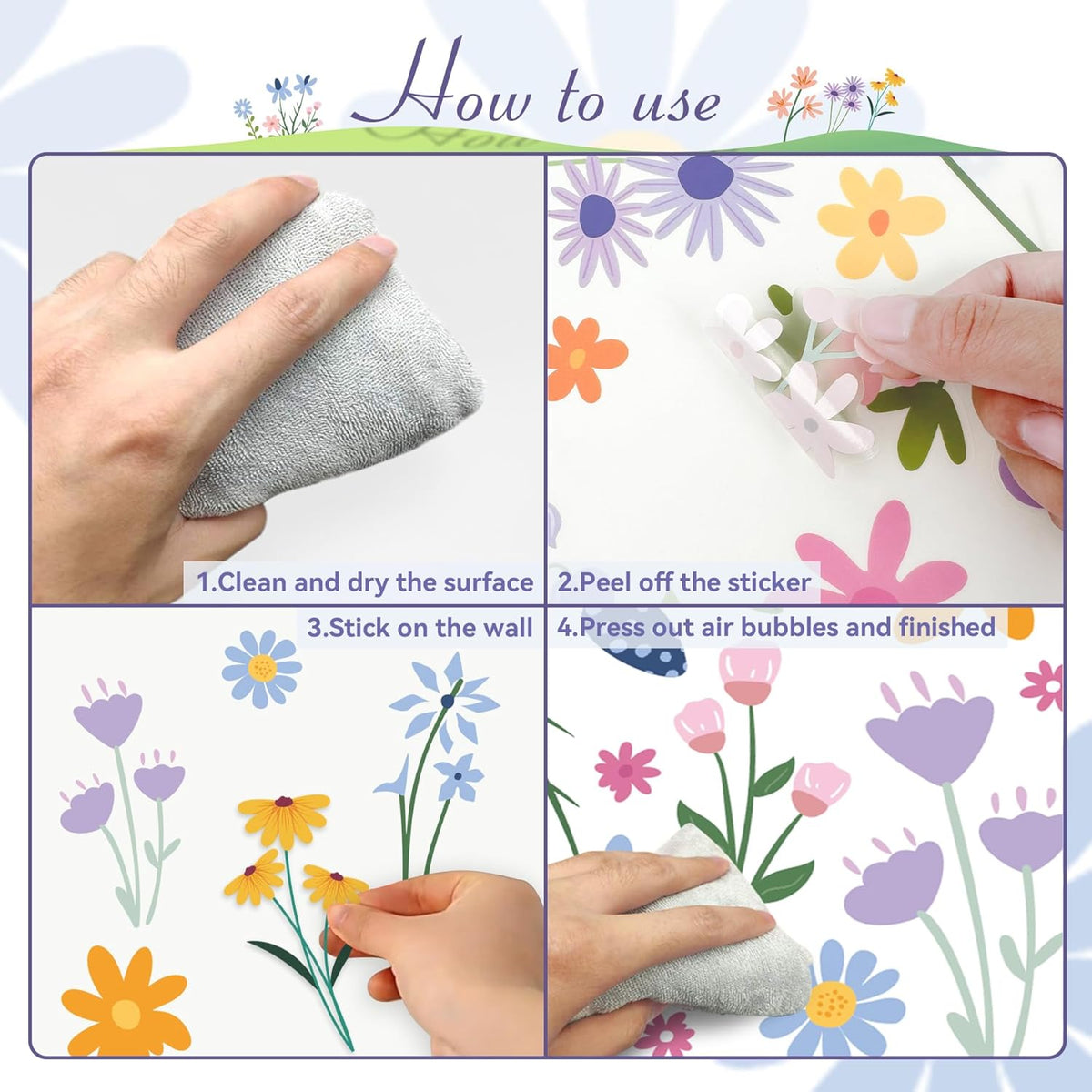 🔥Last 4 hours Sale: Save 50% -🌸Enchanting Spring Wildflower Wall Decals - 8 Sheets of 102 Stickers