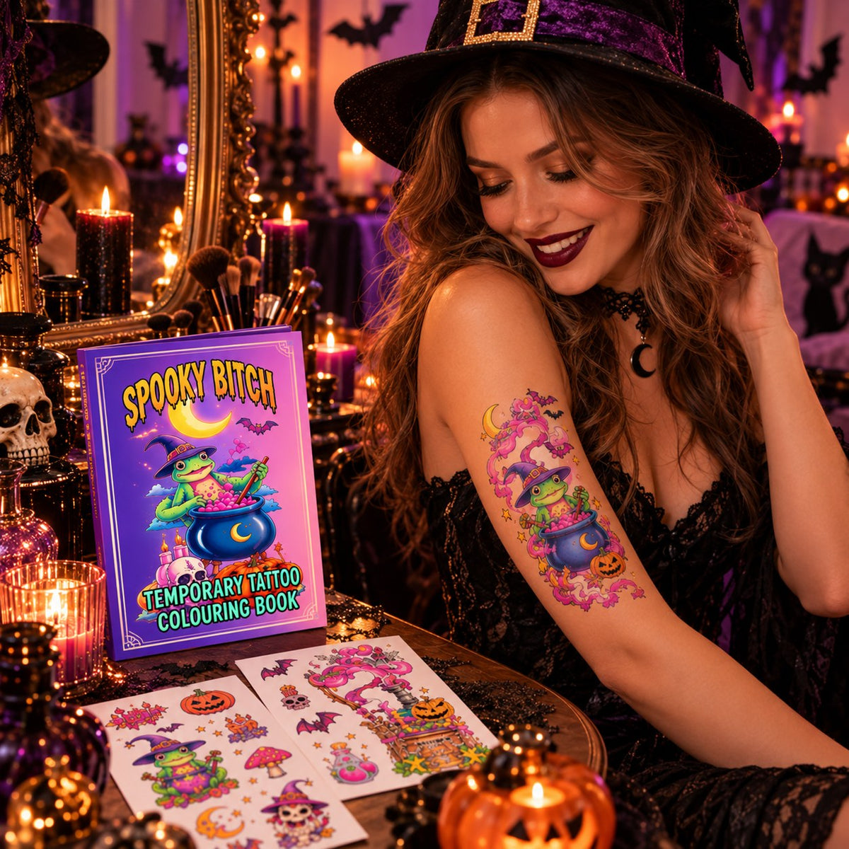 Spooky Bitch Halloween Temporary Tattoo Coloring Book 🎃 13 Witchy Designs