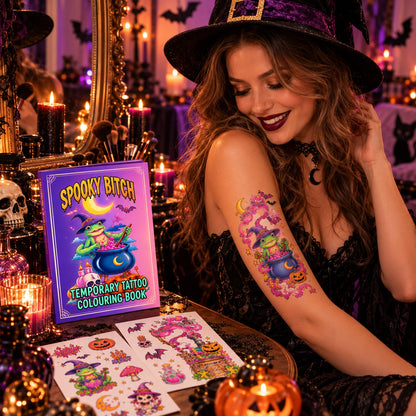 Spooky Bitch Halloween Temporary Tattoo Coloring Book 🎃 13 Witchy Designs