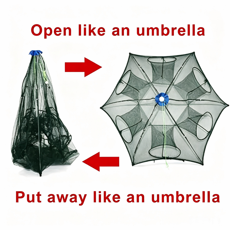 Foldable 6-Hole Entry Fishing Bait Trap Crab Net Cage