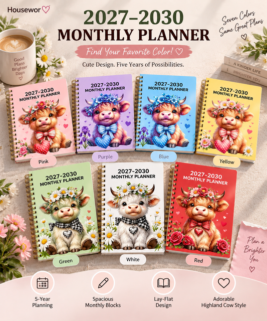 2026-2030 Monthly Planner Cute Highland Cow 5-Year Calendar