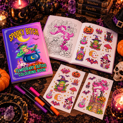 Spooky Bitch Halloween Temporary Tattoo Coloring Book 🎃 13 Witchy Designs