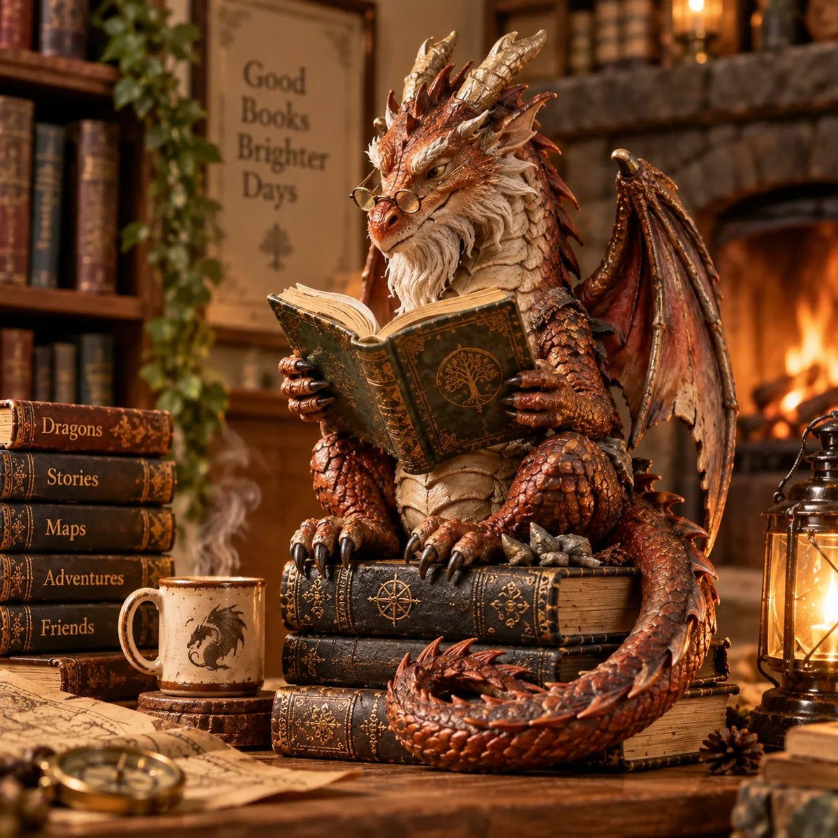 🐉 Wandering Scholar Dragon Figurine – Book Lover Gift