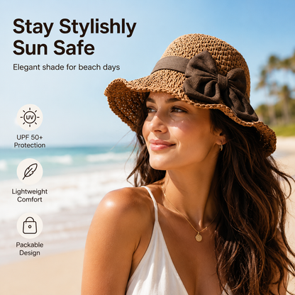 🌞Elegant Woven Straw Sun Hat with Bow