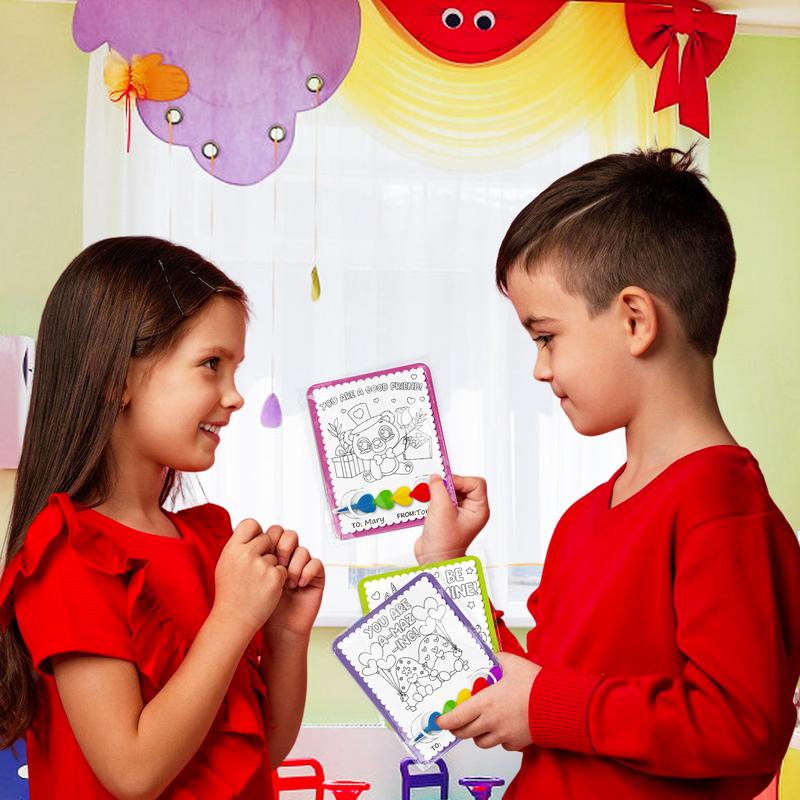 🎨❤️Valentine’s Day Stacking Heart Crayons & Coloring Cards – 🖍️🎁24‑Pack Classroom Exchange Set